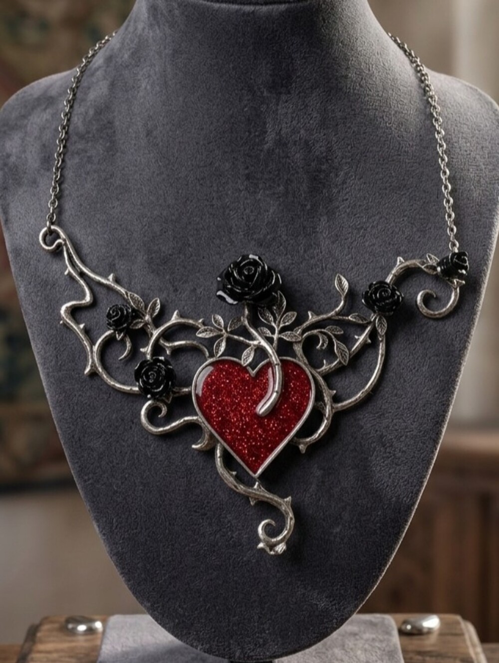 The Blood Rose Heart Necklace (or "Bed of Blood-Roses")